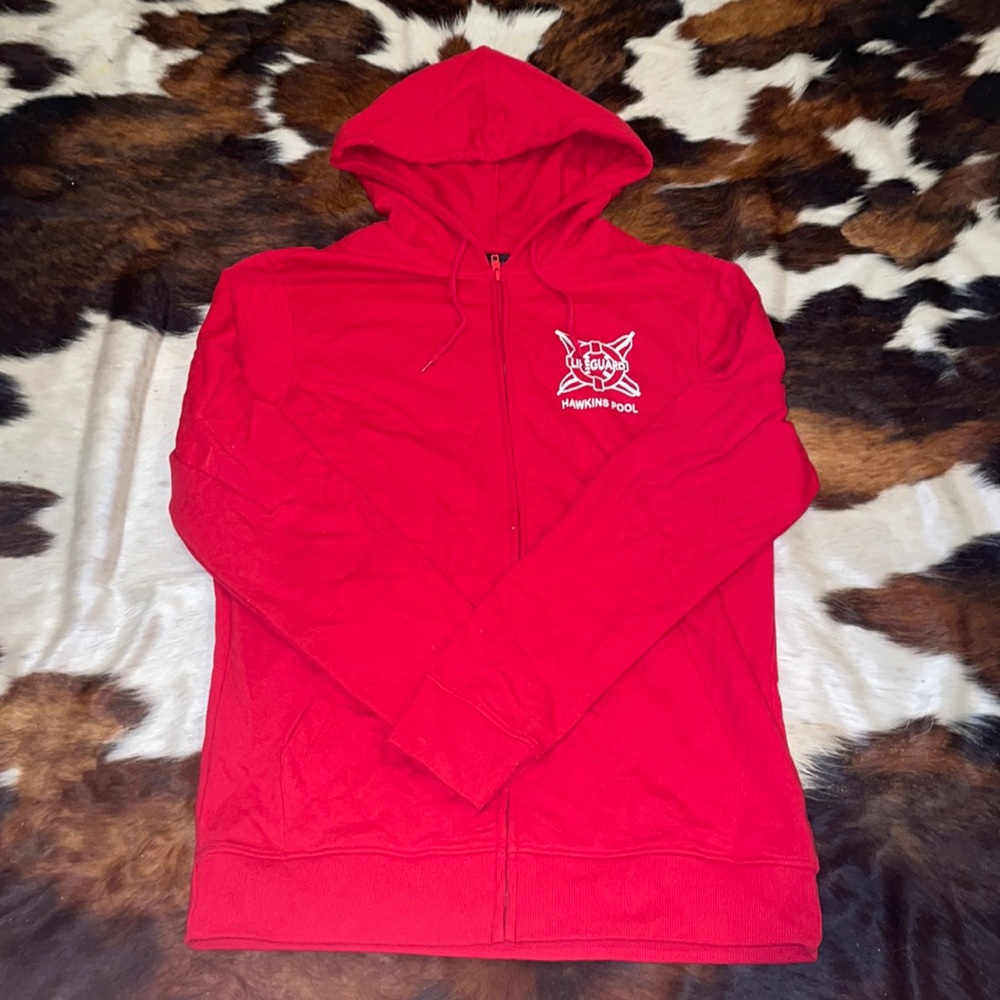 medium red stranger things zip up hoodie